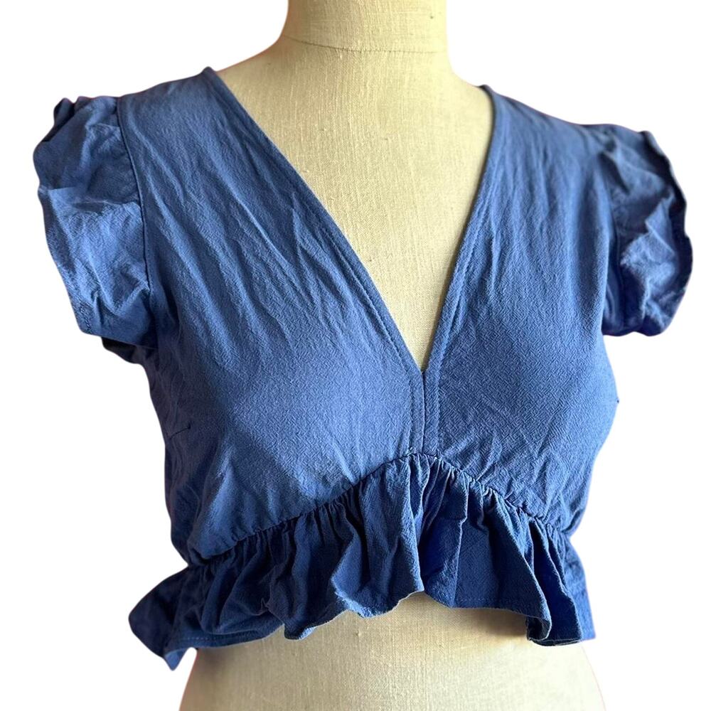 Womens Tops Size XS Blue Crop Ruffle Summer Festival NWT